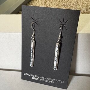 Navajo Made Allen Barney Sterling Silver White Buffalo Dangle Earrings NWT